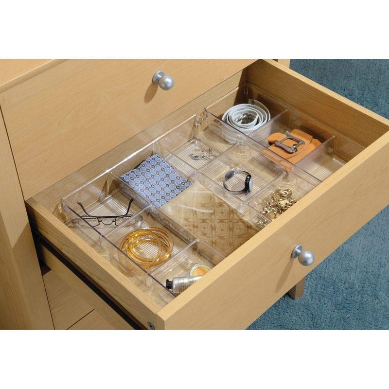 InterDesign iDesign Linus Plastic Divided Drawer Organizer, Storage Container for Vanity, Bathroom, Kitchen Drawers, 13" x 13.5" x 2.25" - Clear - Image 3